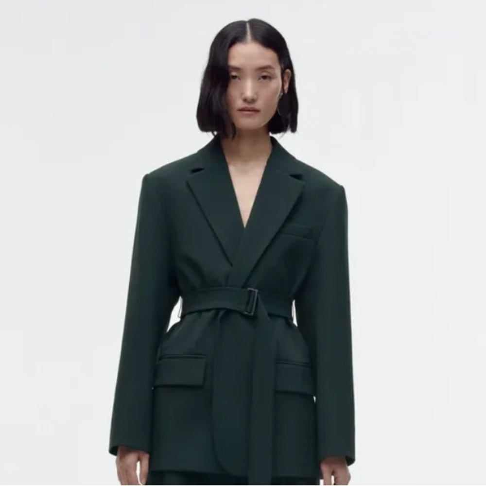 ZARA women’s straight cut belted oversized blazer green size small office work